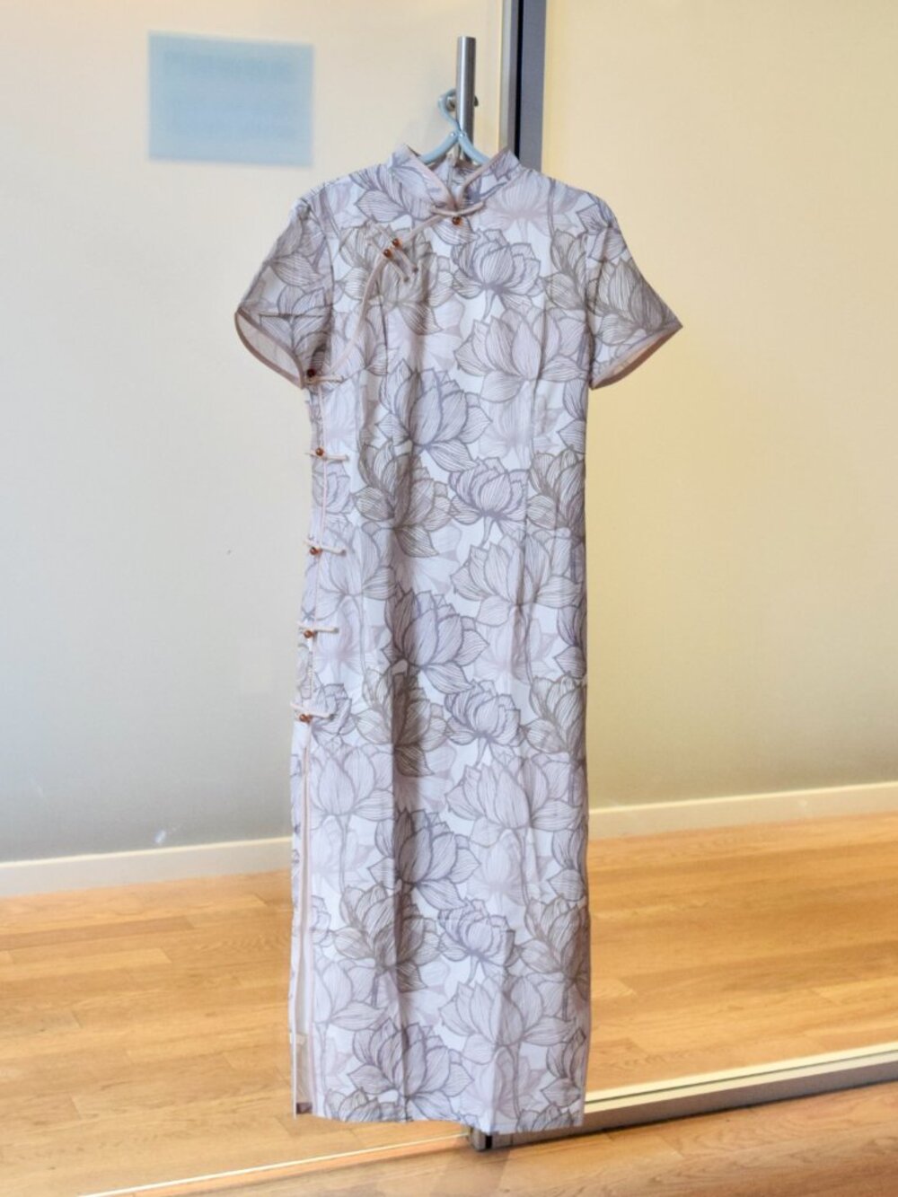 Beige Khaki Lotus Qipao Long Dress - Chinese Traditional Cheongsam